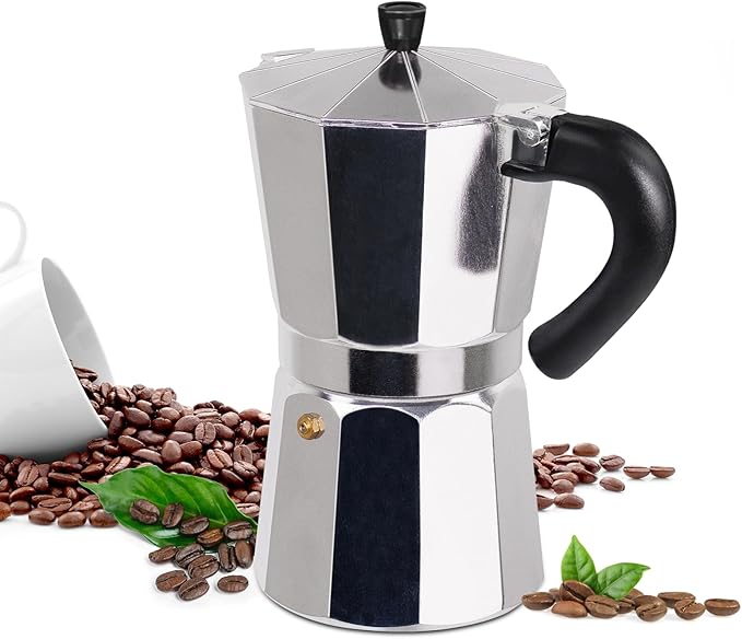 2 Cup Moka Pot Aluminum 100ml Italian Coffee Maker Stovetop Espresso CoffeeMakers Mocha Pot Percolator Greca Coffee Maker for Electric Ceramic Stove Portable for Easy Brewing
