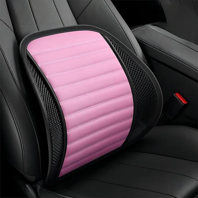 Premium Car Interior Back Support - Versatile Lumbar Cushion for Driver Seat with Breathable Fabric and Adjustable Strap. (2, Pink)