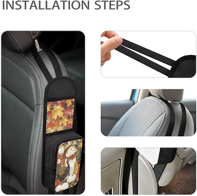 Thanksgiving Cat Car Storage Bag Car Seat Side Hanging Bag Net Bag 2 Pocket Easy To Install Phone Wallet Small Object Storage,Suitable For Most Vehicles Truck Loading And Unloading