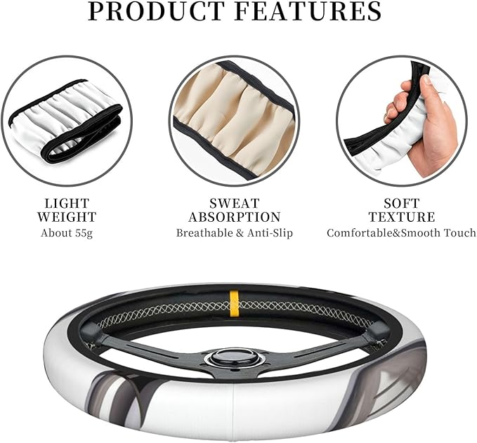 Elastic Stretch Car Steering Wheel Cover Universal 15 inch Anti-Slip Auto Steering Wheel Protector Golf Club Steering Wheel Covers Warm in Winter and Cool in Summer, Black