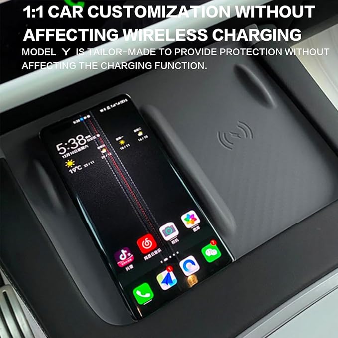 Upgrade fit Tesla Model Y (2019-2023) Center Console Wireless Charger Mat - Silicone Cover with Wireless Charging Phone Pad, Interior Accessories for Tesla Model Y(for Black)