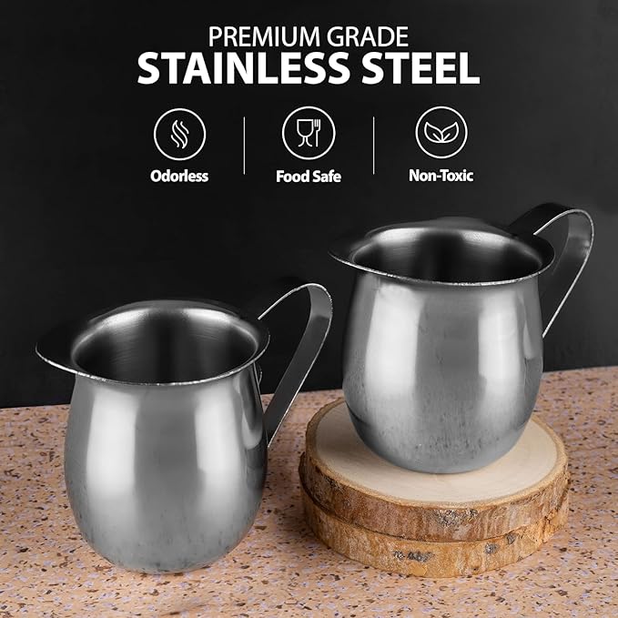EHOMEA2Z Stainless Steel Bell Creamer Espresso Shot Frothing Pitcher Cup Latte Art (4, 8 Oz)