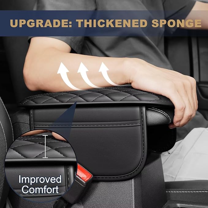 YORKNEIC Center Console Cover Fit for Ford Escape: Middle Console Cover with 2 Storage Pocket,Faux Leather Waterproof Anti-Scratch Car Armrest Cover Protector(Black)