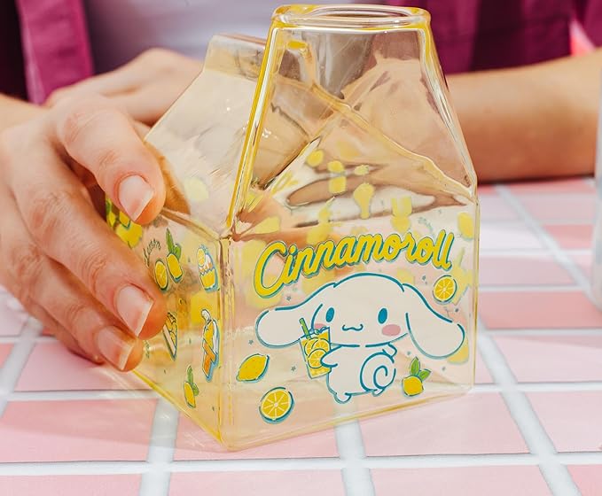 Silver Buffalo Sanrio Hello Kitty and Friends Featuring Cinnamoroll Lemons Glass Milk Cup, 11.9 ounces