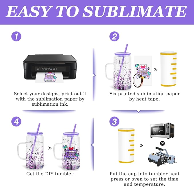 16oz Sublimation Snowglobe Cups with Handle, 4 Pack Pre-Drilled Sublimation Glass Cup with Lid and Straw, Double Wall Glass Coffee Mug, Snowglobe Cup Gifts for Snow Globe DIY Glitter, Colored Lids