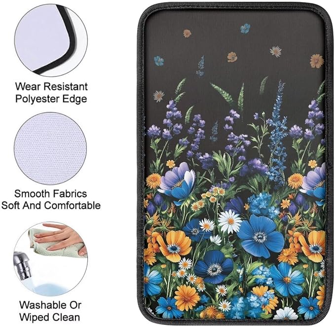 Wild Floral Car Armrest Cover Center Console Cover for Women, Cottagecore Theme Auto Accessories Interior Arm Rest Cover Pad