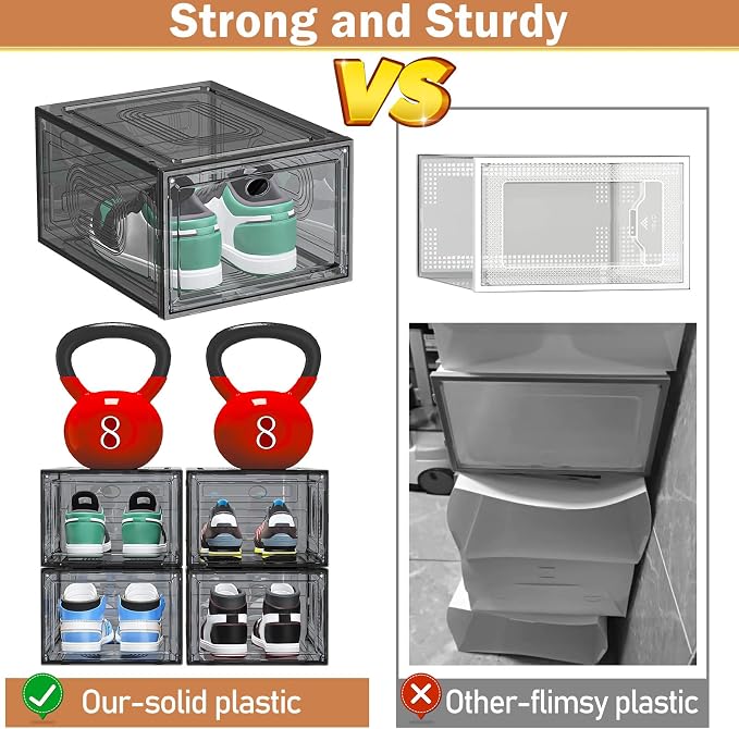caktraie 10 Pack Thicken Shoe Organizer Stackable,Upgraded Sturdy Shoe Storage Box with Magnetic Door,Shoe Containers For Sneaker Display,Hat Organizer,Black…
