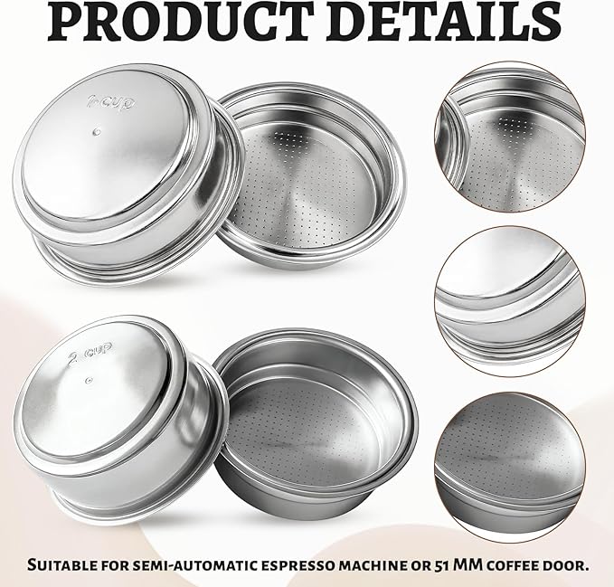 2 PCS 51mm Portafilter Basket, Portafilter 51mm, A Reliable Choice for Family Baristas, Portafilter Basket for Portafilter Coffee Machine (One Cup/Double Cup)