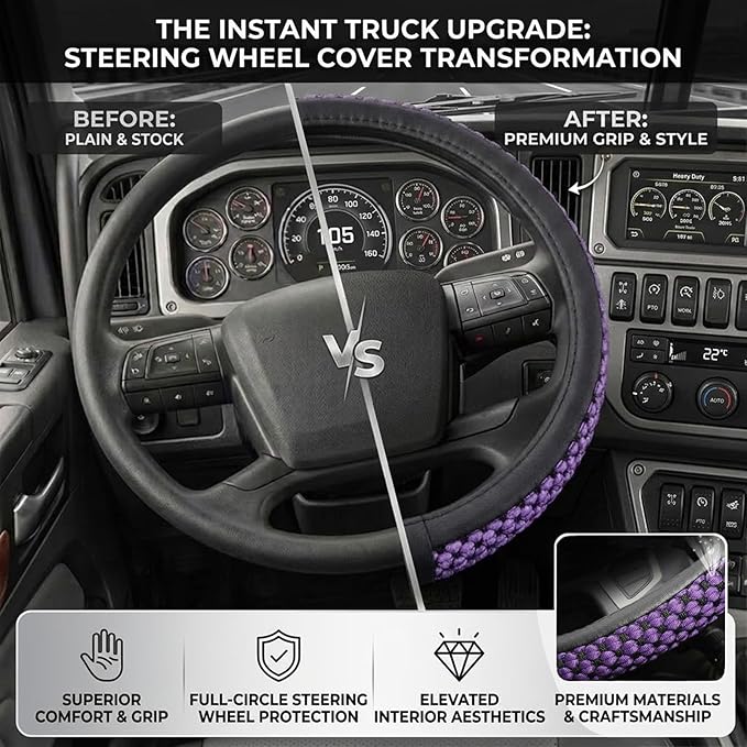 Size 16-20 Inch Ice Silk Ventilation Multi-Style Comfy Grip Steering Wheel Cover for Truck, Bus, Big Rig Trucker,SUV， Anti-Slip Design 16-20 Inch (Purple, 19)