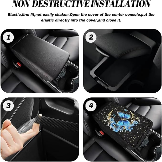 BIGCARJOB Blue Butterfly Car Center Console Cover Universal Armrest Cover for Car Center Console with Side Storage Portable Middle Console Cover Auto Center Console Organizer Bag