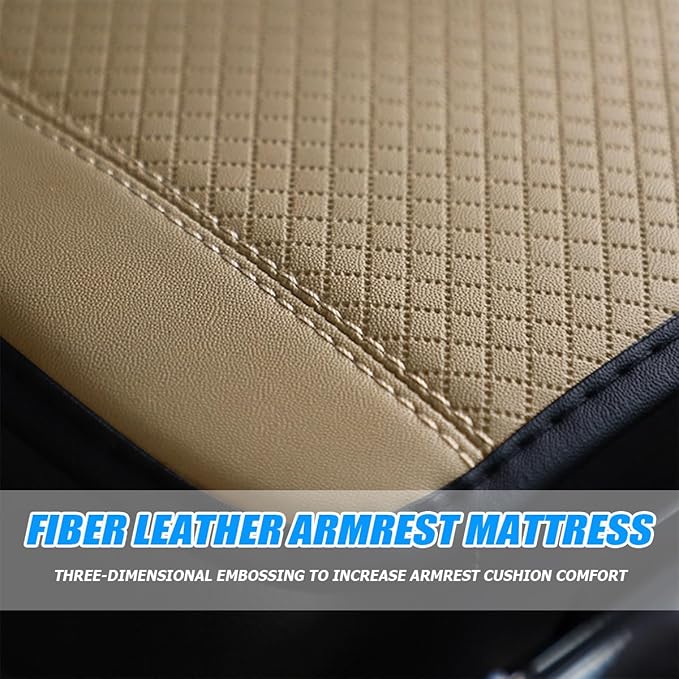 Armrest Pad for Car, PU Leather Auto Center Console Cushion Mat, Four Seasons Automotive Armrest Seat Box Cover, Universal Vehicle Interior Accessories for SUV, Truck, Van (Beige)