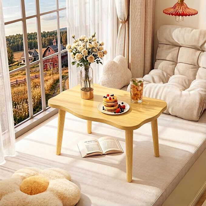 Cookie Coffee Table Low Table with 4 Solid Wood Sturdy Legs,Floor Table Desk for Sitting on The Floor,19.7"D x 31.5"W x 16"H Inches,Living Room/Toy room Furniture,Rental house Furniture (Natural)