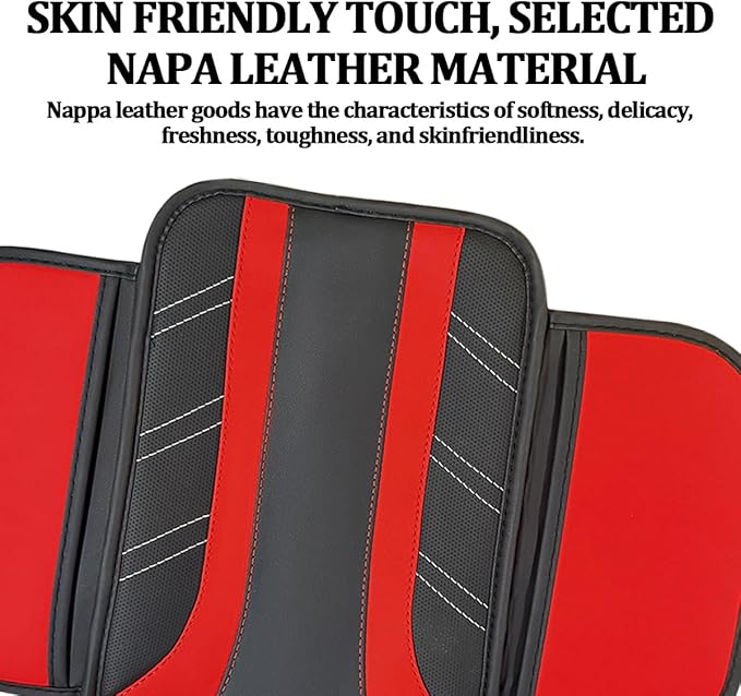 Car Center Console Cover, Soft Leather Sporty Armrest Protector Cushion with 2 Storage Pockets, Comfortable Auto Interior Middle Console Arm Rest Box Pad, Universal for Vehicles (Red)