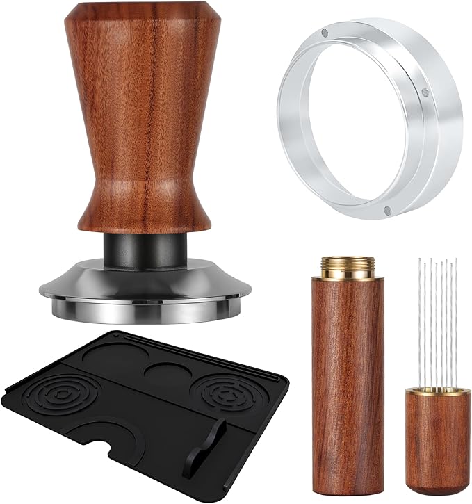 58mm Espresso Accessories Kit Spring Loaded Calibrated Espresso Tamper Espresso Tamping Mat Wdt Tool Dosing Funnel Set Coffee Tamper Espresso Machine Accessories for 58 mm Portafilter Barista Tool