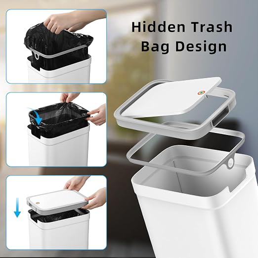 MOPALL 2 Pack Bathroom Trash Can with Lid, 3.6Gal + 2.5Gal Small Garbage Can Set with Pop-Up Lid, Slim Trash Bin Waste Basket for Toilet, Office, Bedroom, Living Room (White)