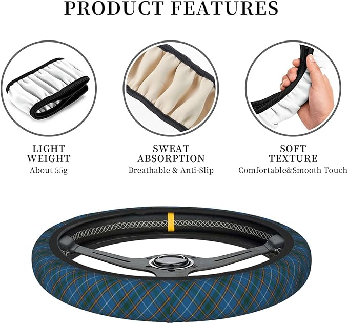 Thickened Elastic Steering Wheel Cover, Bain Clan Scottish Tartan Plaid Pattern Ultra, Soft, Breathable, Fit for Cars, SUVs, Trucks, Stylish Comfortable Grip