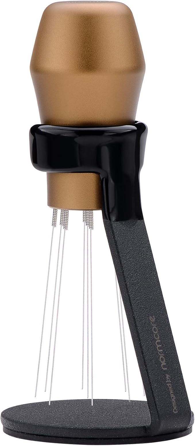 Normcore WDT Distribution Tool with Stand V3, 9 Prong Needle Espresso Stirrer, 18 Needles 0.25mm / 0.3mm Thick Spring Wires, Weiss Distribution Technique, Bronze Anodized Aluminum Handle