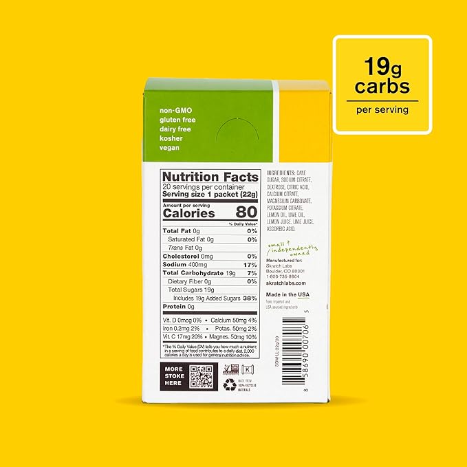 Skratch Labs Hydration Sports Drink Mix Packets – Real‑Fruit Electrolyte Powder for Fast Hydration & Endurance | Lemon Lime | 20 Pack | Vegan, Non‑GMO, Clean Ingredients