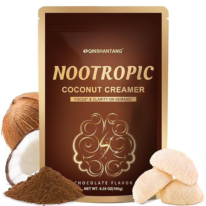 Nootropic Coffee Creamer, Mushroom Creamer Powder, Hot Chocolate Flavored | Lion's Mane, Alpha Gpc & L-Tyrosine, Magnesium Glycinate And MCT| Supports Brain & Calm Balance, 6.35 Oz