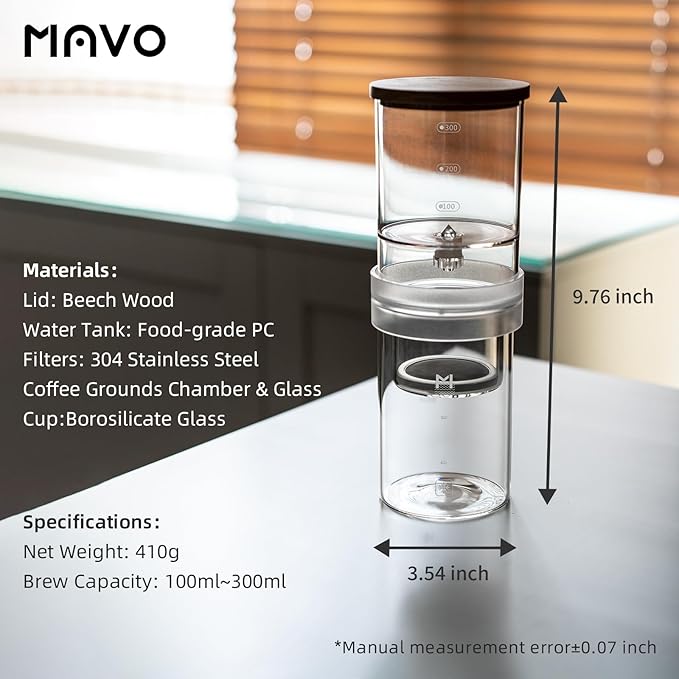 Iced Coffee Cold Brew Drip Maker, 300ml/10oz Cold Brew Coffee Maker with 2 Filter Ice Coffee Machine for Home