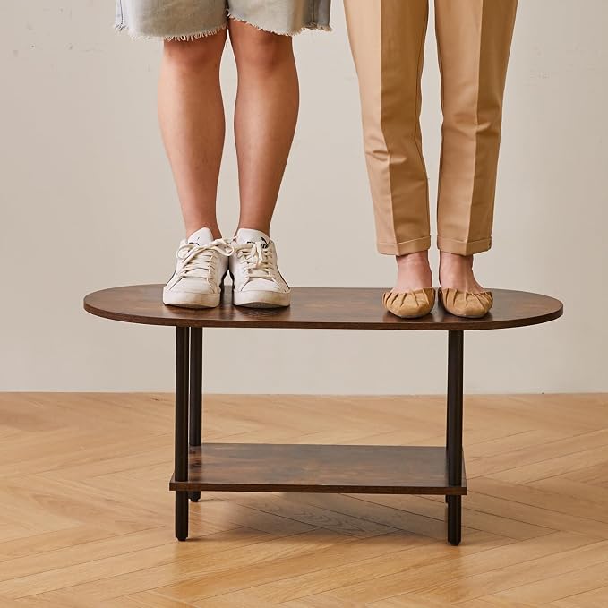 Aibiju Rustic Coffee Table Small Coffee Table, TV Centre Table Stand 35 * 16 * 17", 2-Tier Oval Wood Tea Table for Living Room Apartment Rustic Brown YD-012H