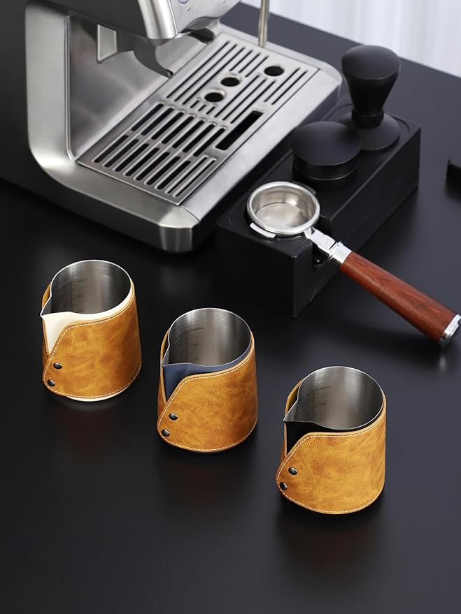 Handleless Milk Frothing Pitcher 450ml/15oz,304 Stainless steel Espresso Steaming Pitcher,milk frother cup,Milk Jug Cup,Latte Art(cream white)
