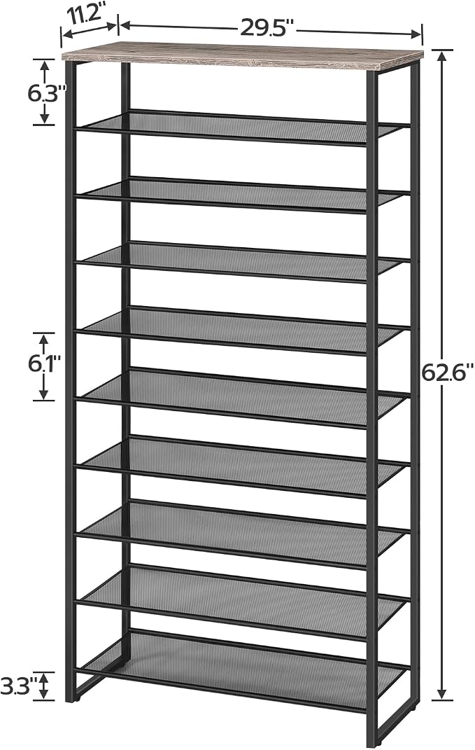 HOOBRO 10-Tier Shoe Rack for Entryway, 29.5" L Shoe Storage Organizer, Large Capacity Shoe Shelf for Closet, Front Door Entrance, Hallway, Holds 36-40 Pairs of Shoes, Greige and Black BG107XJ01