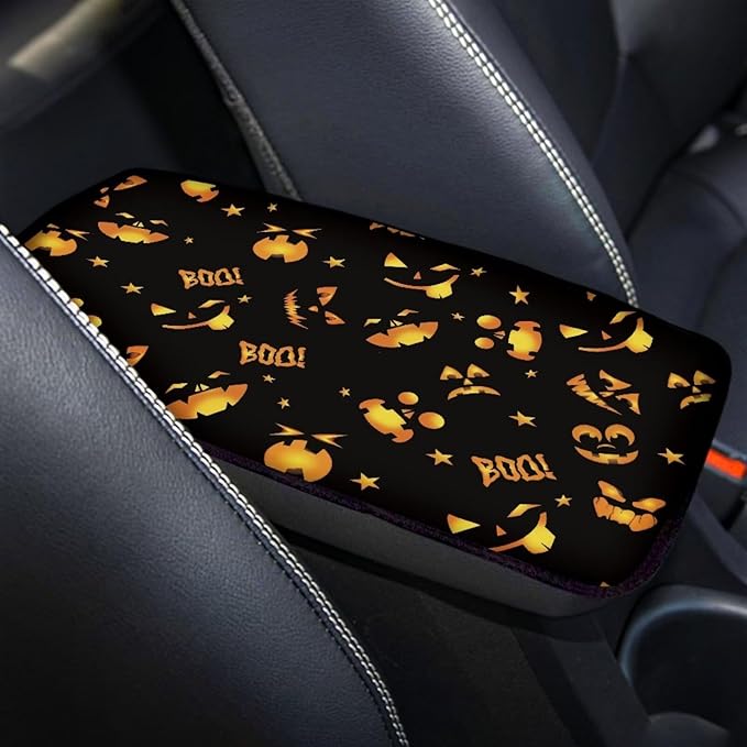 Mintutlipy Halloween Pumpkin Lantern Car Armrest Cushion Protector for Women Men Universal Automotive Center Console Cover Sweat Proof Dust Proof
