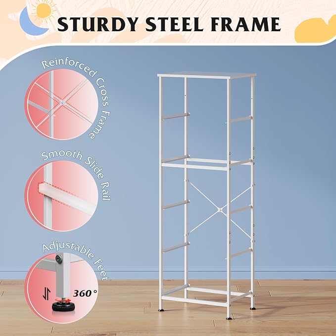 WLIVE Fabric Dresser for Bedroom, 5-Drawer Tall Dressers, Storage Organizer with Fabric Bins, Wood Top, Sturdy Steel Frame, Chest of Drawers for Closet, Hallway, Cloudy Pink