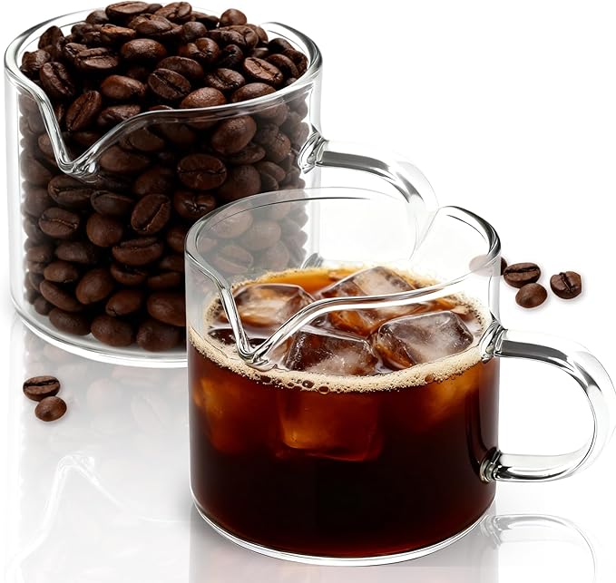 BCnmviku Shot Glasses Espresso Parts Double Spouts Milk Cup Clear Glass (Clear Glass-2Pack)