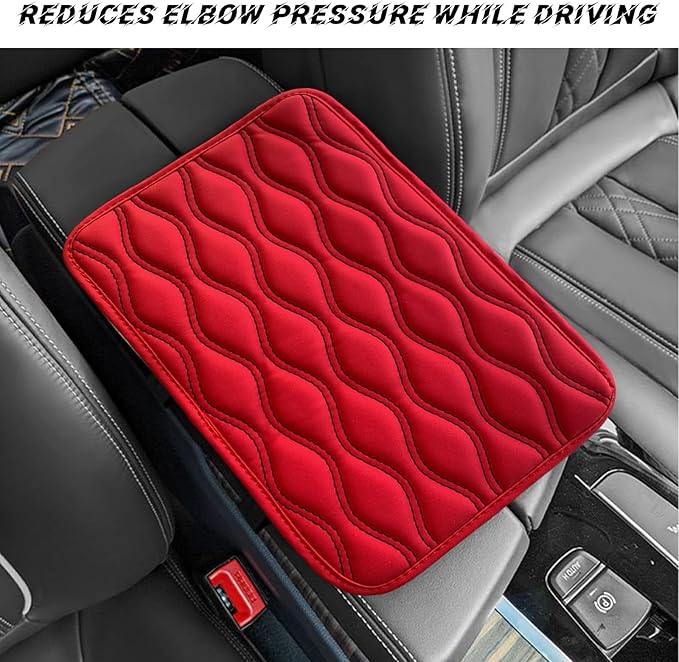 Car Center Console Pad, Waterproof PU Leather Auto Armrest Box Cover, Comfortable Vehicle Arm Rest Protector Cushion Pad for Car SUV, Universal Car Accessories (Red+Black)