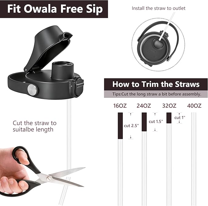 2 IN 1 Replacement Lid for Owala Freesip, Compatible with Owala Cup 16oz 24oz 32oz 40oz, One Button Water Bottle Top Lid Replacement Accessory and Straws, Leakproof, BPA-Free, Ash Black