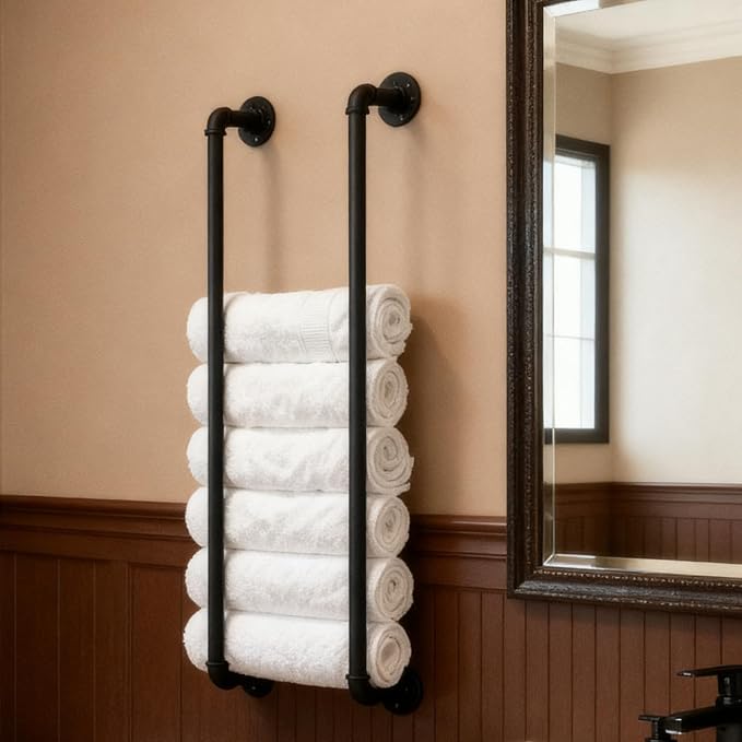 Towel Racks for Bathroom Wall Mounted 36 Inch,Industrial Pipe Storage Organizer Towel Holder(Black)