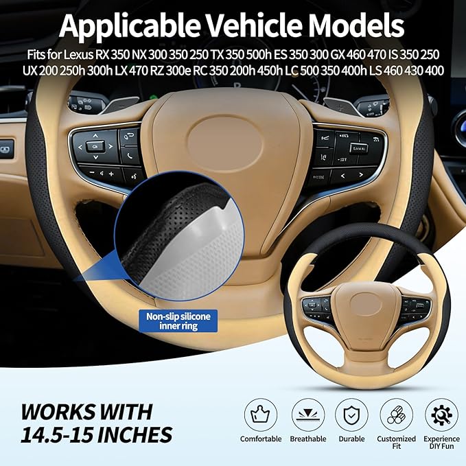 Steering Wheel Cover for Lexus RX 350 NX 300 350 250 TX 350 500h ES 350 300 GX 460 470 is 350 250 UX 200 250h 300h LX RZ Interior Accessories (Chestnut Brown)
