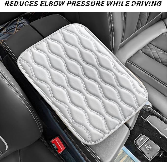 Car Center Console Pad, Waterproof PU Leather Auto Armrest Box Cover, Comfortable Vehicle Arm Rest Protector Cushion Pad for Car SUV, Universal Car Accessories (White)