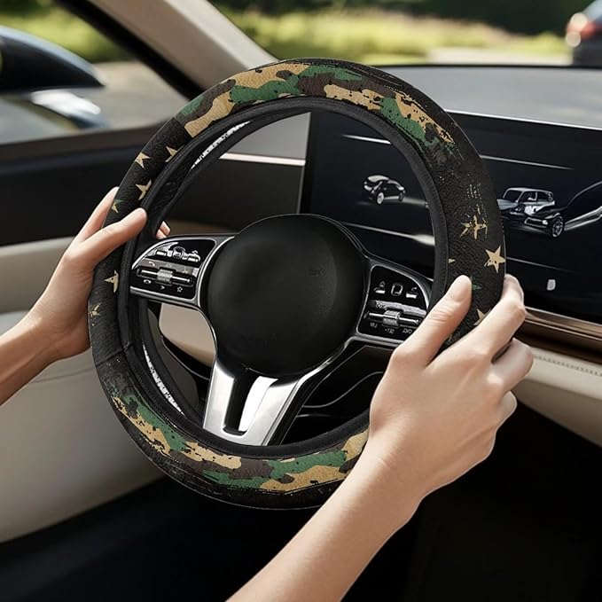 SEANATIVE Car Steering Wheel Protector Cover Army Camo American Flag Automotive Universal Steering Wheel Cover, Car Accessior, Easy to Disassemble
