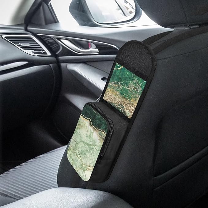 Green and Gold Marble Automatic Seat Side Storage Organizer Seat Side Organizer Car Seat Storage Bag Front Seat Phones, Drink, Stuff Holder for Most Vehicles