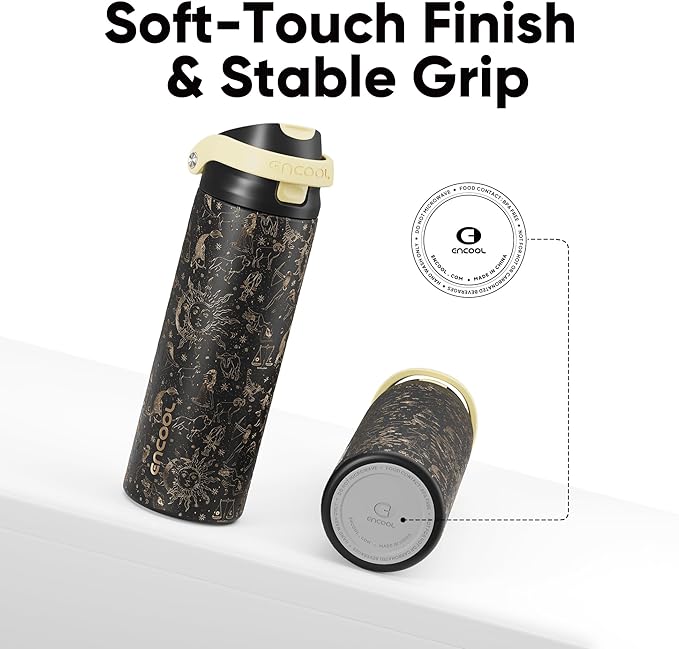 ENCOOL Leakproof Insulated Water Bottle with Straw Dual-Sip Water Bottle Bag-Safe Design for Work, Commute & Gym – Keeps Drinks Cold All Day, 24 oz, Zodiac Stories