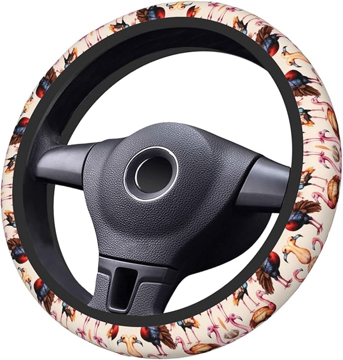 Flamingoes Turkey Car Steering Wheel Cover, 15 Inch Steering Wheel Cover Stylish Decor for Most Cars