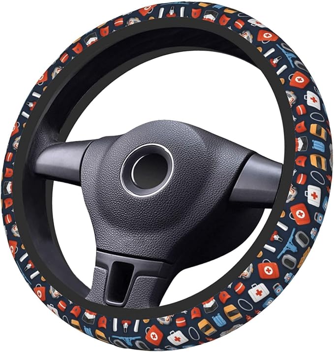 Crazy Ambulance Neoprene Steering Wheel Covers Women Men Car Accessories, Universal 15 Inch Fit Auto, Suvs, Truck