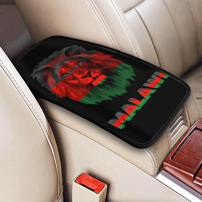 Vintage Malawi Malawian Flag Lion Head Auto Center Console Armrest Cover Car Handrail Box Cushion Pad Mat Universal Fit Most Vehicle Sedan Truck SUV Soft Comfort Decor Accessories