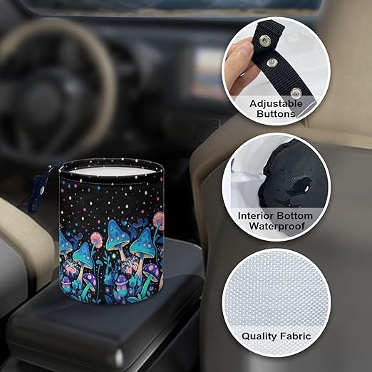 Colorful Mushroom Car Rubbish Bag Hanging Can Reusable Compact Rubbish Holder Mini Car Organizer for Car Garbage, Easy to Install