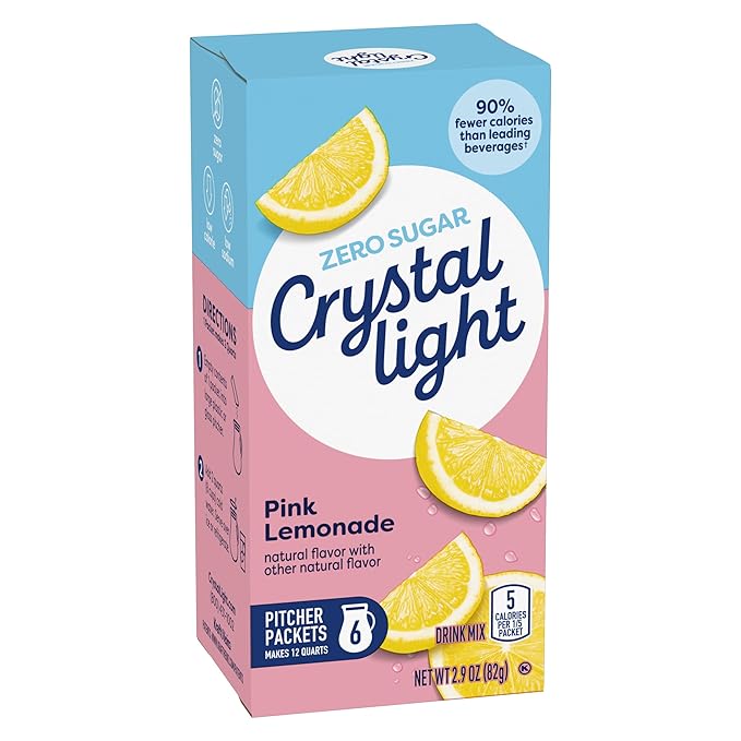 Crystal Light Pink Lemonade Drink Mix (24 Pitcher Packets, 4 Canisters of 6)