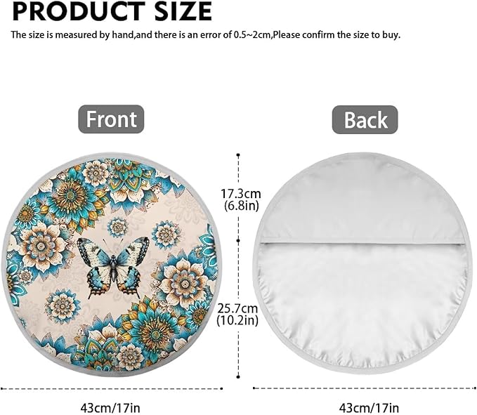 Washable Steering Wheel Sunshade Cover Bohemian Flower Butterfly Pattern Cooling Steering Wheel Sun Block 17"x17" Steering Wheel Covers Universal Fit Truck Van Car SUV