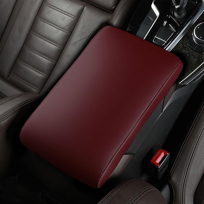 Car Armrest Cover Pad for BMW X3 E83 2004 2005 2006 2007 2008 2009 2010 Premium Leather Center Console Armrest Cushion Pad Anti-Scratch Waterproof Auto Interior Accessories Wine Red