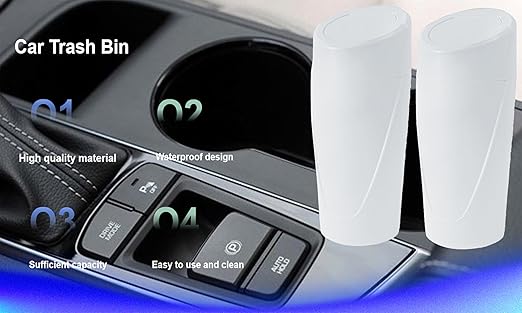 Car Trash Can Bin with Lid - 2 Packs Car Trash Bin-Car Trash Can Cup Holder-Mini Trash Garbage Can with 30pcs Small Trash Bags-Car Organizer Storage for Front Back Seat Accessories (White)