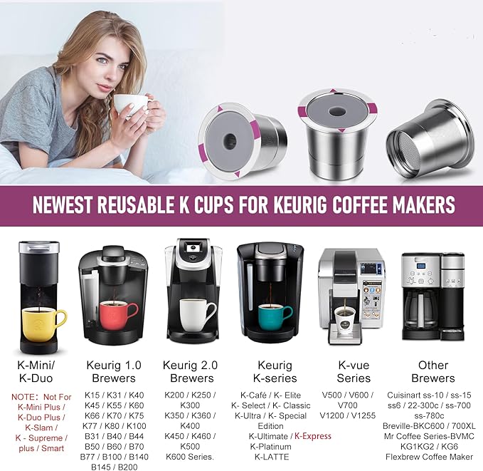 Reusable K Cups for K eurig, Universal stainless steel Reusable Coffee Pods, Refillable Single K Cups for K 2.0 and 1.0 Coffee Makers (1-PACK)