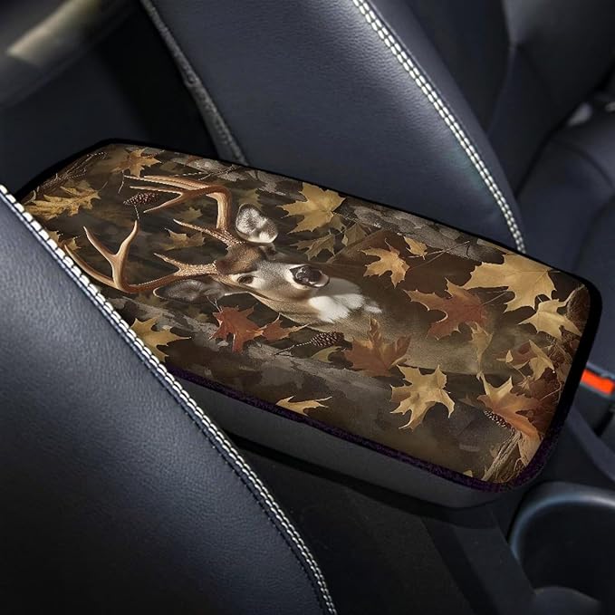 Camo Hunting Deer Car Center Console Cushion Pad Armrest Cover Protec Arm Rest Cover Car Protect from Pet Claws 12.3 x 7.5 Inch Universal Fit for Vehicles,Cars,Suvs,Vans,Sedans