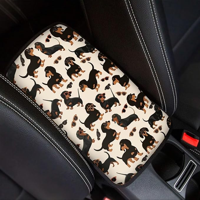 Dachshund Center Console Cover Soft Armrest Console Cover Soft Auto Armrest Console Cover Protect from Pet Claws Universal Fit for Auto Truck Van SUV