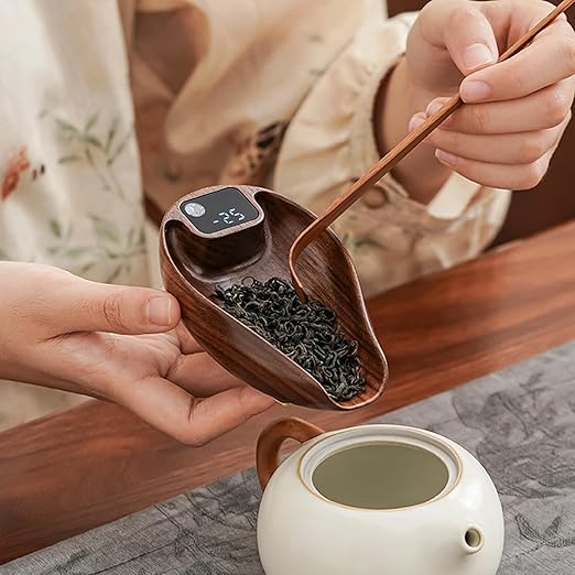 Wooden Tea Scale, Coffee Scale, Espresso Scale,Weigh Digital Coffee Scale with Timer, 0.1g 0.01oz Resolution 0.3 to 200g Rechargeable Elegant Kitchen Scale Walnut Color
